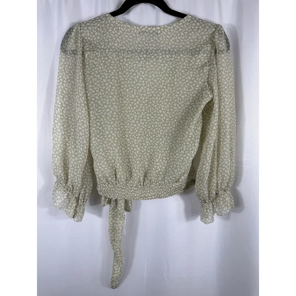 Abercrombie & Fitch Women XS‎ Sage Green Print Cross Over Puff Sleeve Blouse Top